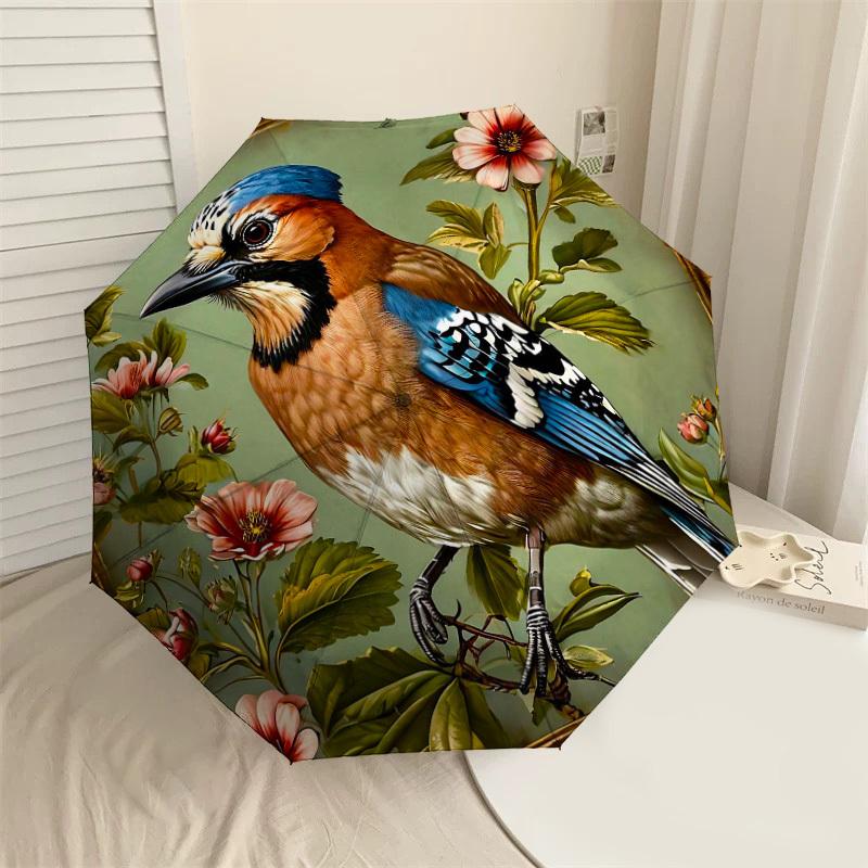 1PC bird flowers Umbrella-8-Rib Reinforced Portable Folding Travel Suitable for All Seasons Outdoor Daily Use-G327 gray LjqThree