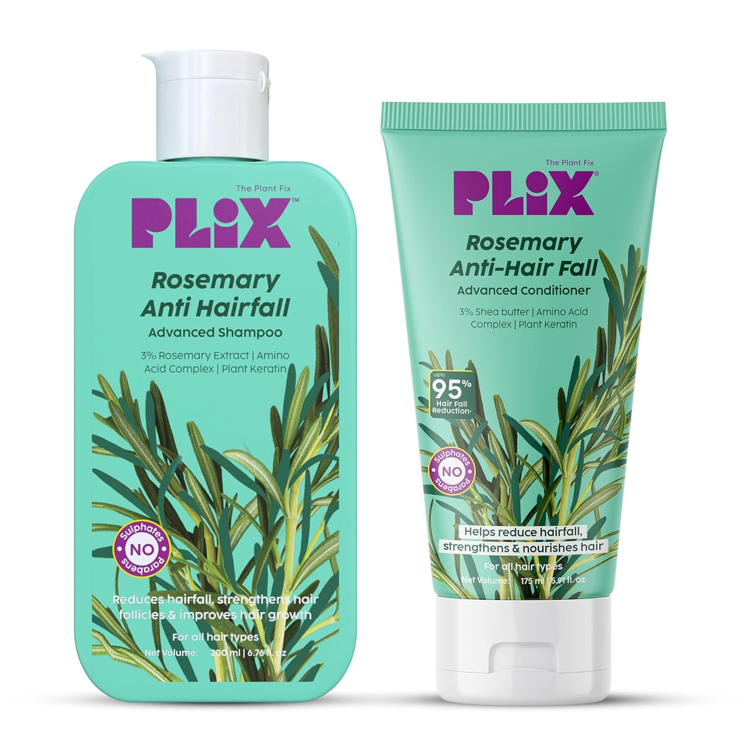 PLIX The Plant Fix Rosemary Anti Hairfall Shampoo 200ml & Conditioner 175ml For Men & Women blue The Wish Health And Beauty