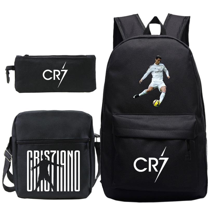 Новые 3 шт. Рюкзаки CR7 Простой стиль Легкие Школьные сумки для мальчиков и девочек Вместимость Подростки Рюкзак для ноутбука Женщины Мужчины Путешествия Мочилы black CozyHomeDecor
