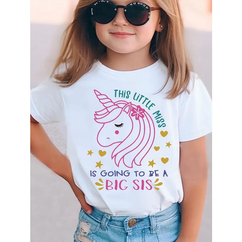 Girls  This Small Miss Will Be a Big Sister  Print Crewneck Short Sleeve Tee, Casual Summer Pullover Top 110 белый Family Tees