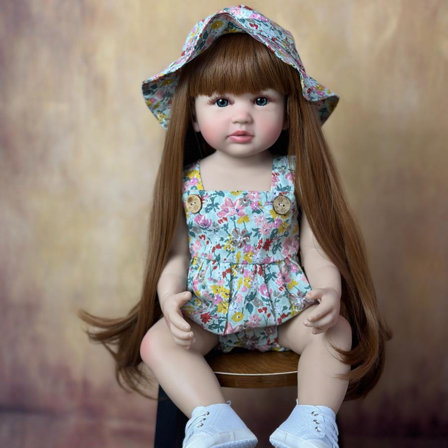 BZDOLL Реборн Кукла Полное Виниловое Тело Реалистичная Кукла Девочка Игрушка Коричневые Волосы 55 СМ 22 Дюйма Реалистичная Принцесса Малышка Бебе Подарок vinyl body doll gray BZDOLL Reborn