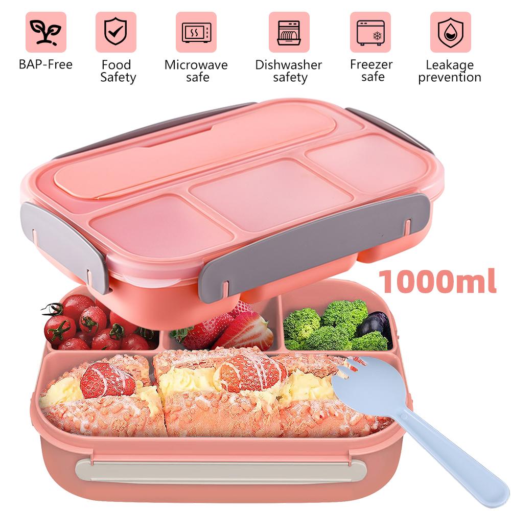 Bento Box Lunch Box Adult LunchBox Контейнеры для малышей и детей Взрослые 1000 мл 4 отделения Вилка Герметичная микроволновая печь Посудомоечная машина розовый Simplistic Living Home
