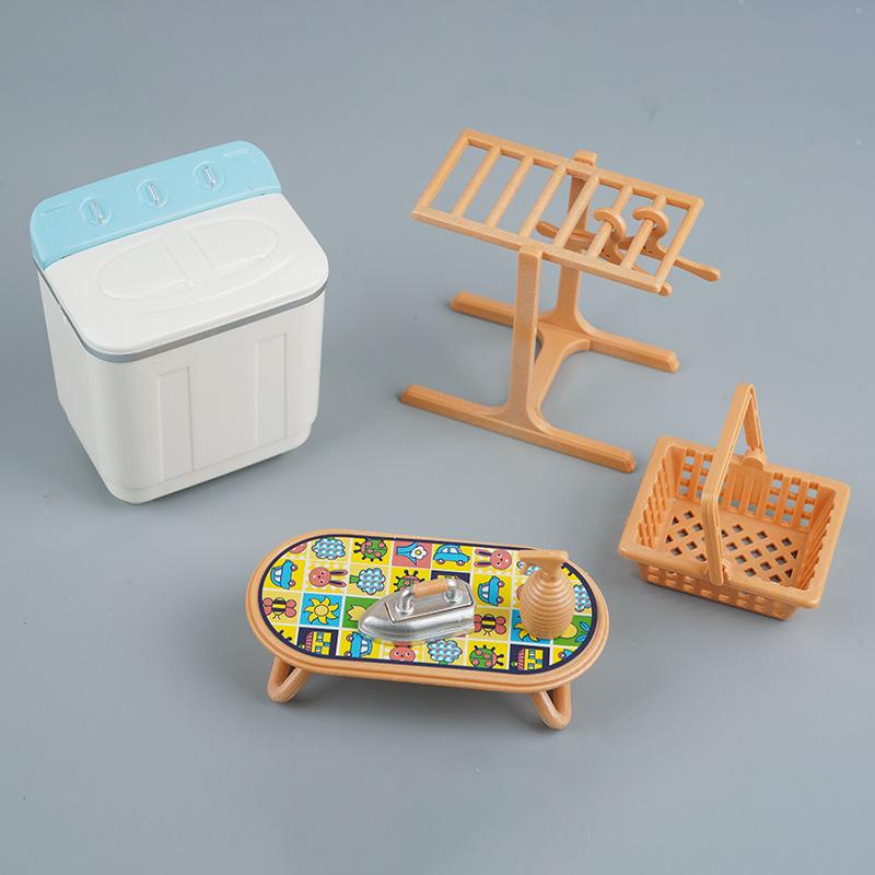 Creative Miniature Simulation Accessories Mini Children S Play House Doll House Washing Machine Set Hanger Basket Model Toy white Happy Time For kids