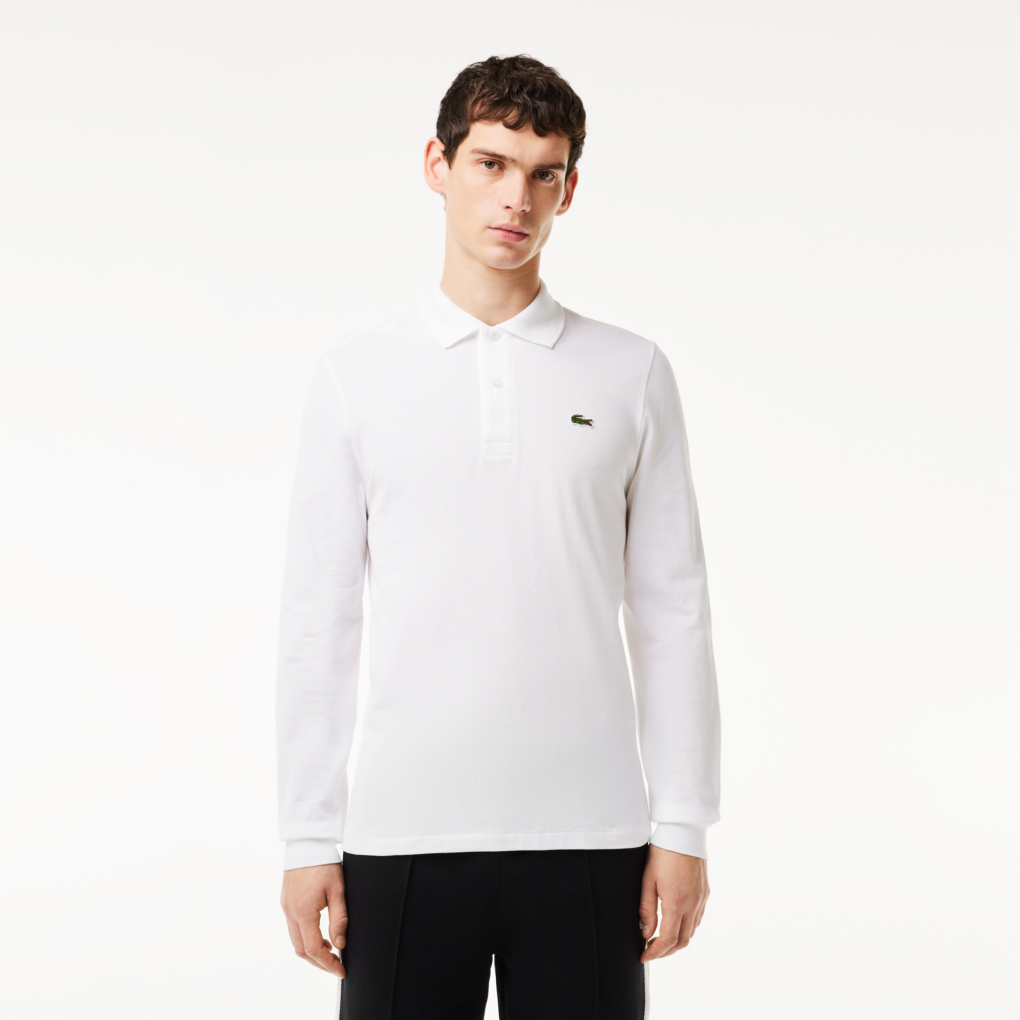 Мужское поло Lacoste L.12.21 классического кроя с длинным рукавом