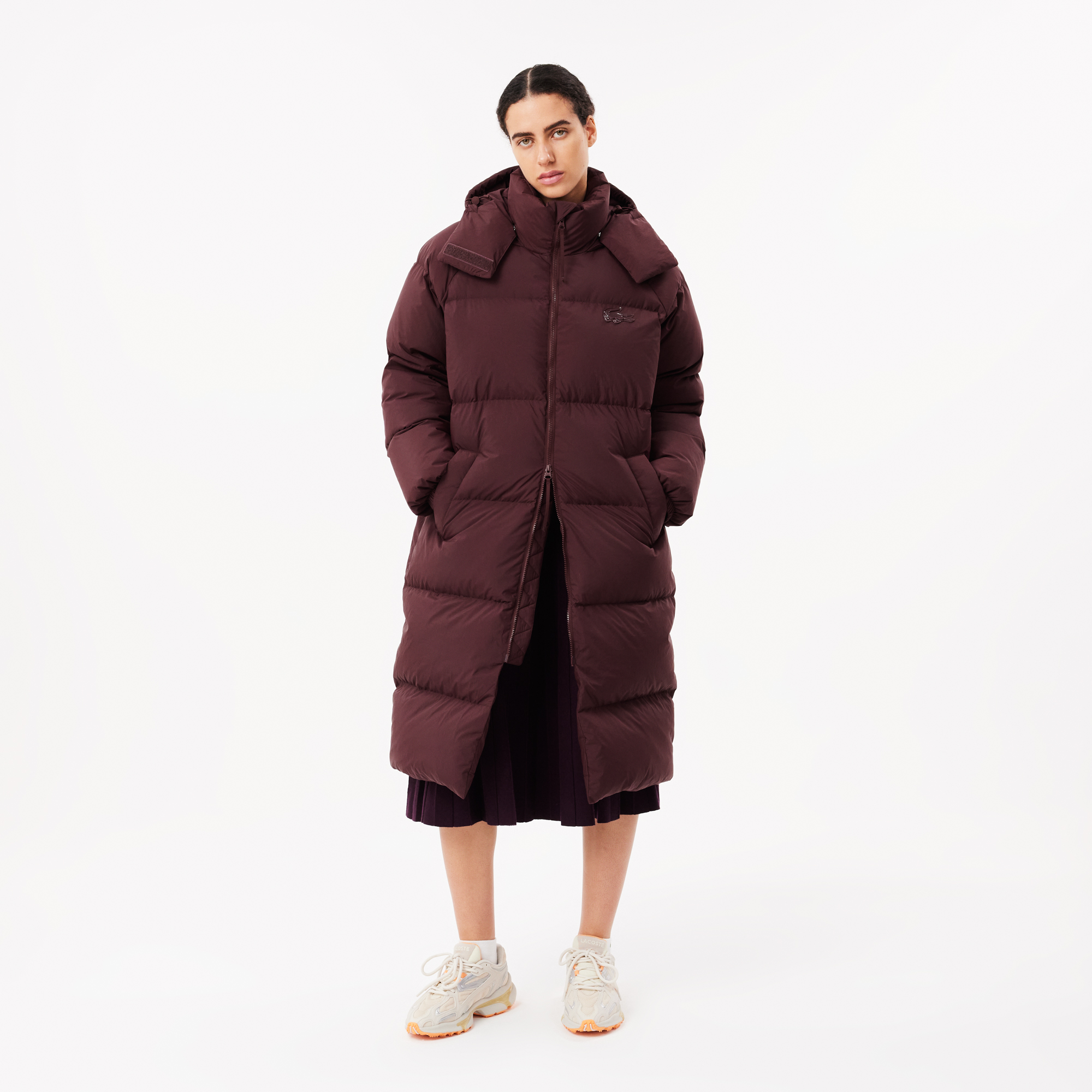 Женский длинный пуховик Lacoste с капюшоном