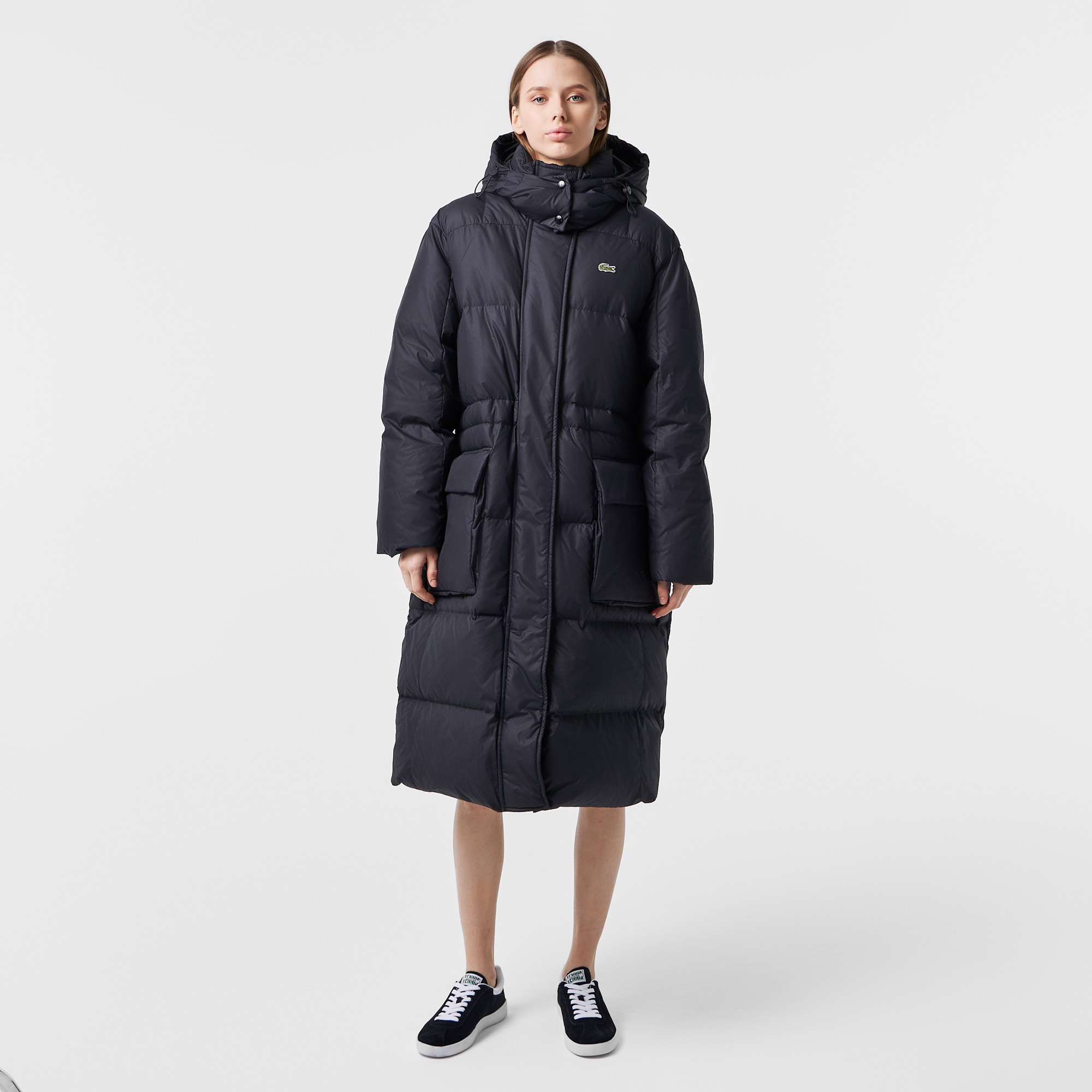 Женский длинный пуховик Lacoste оверсайз с регулируемой талией