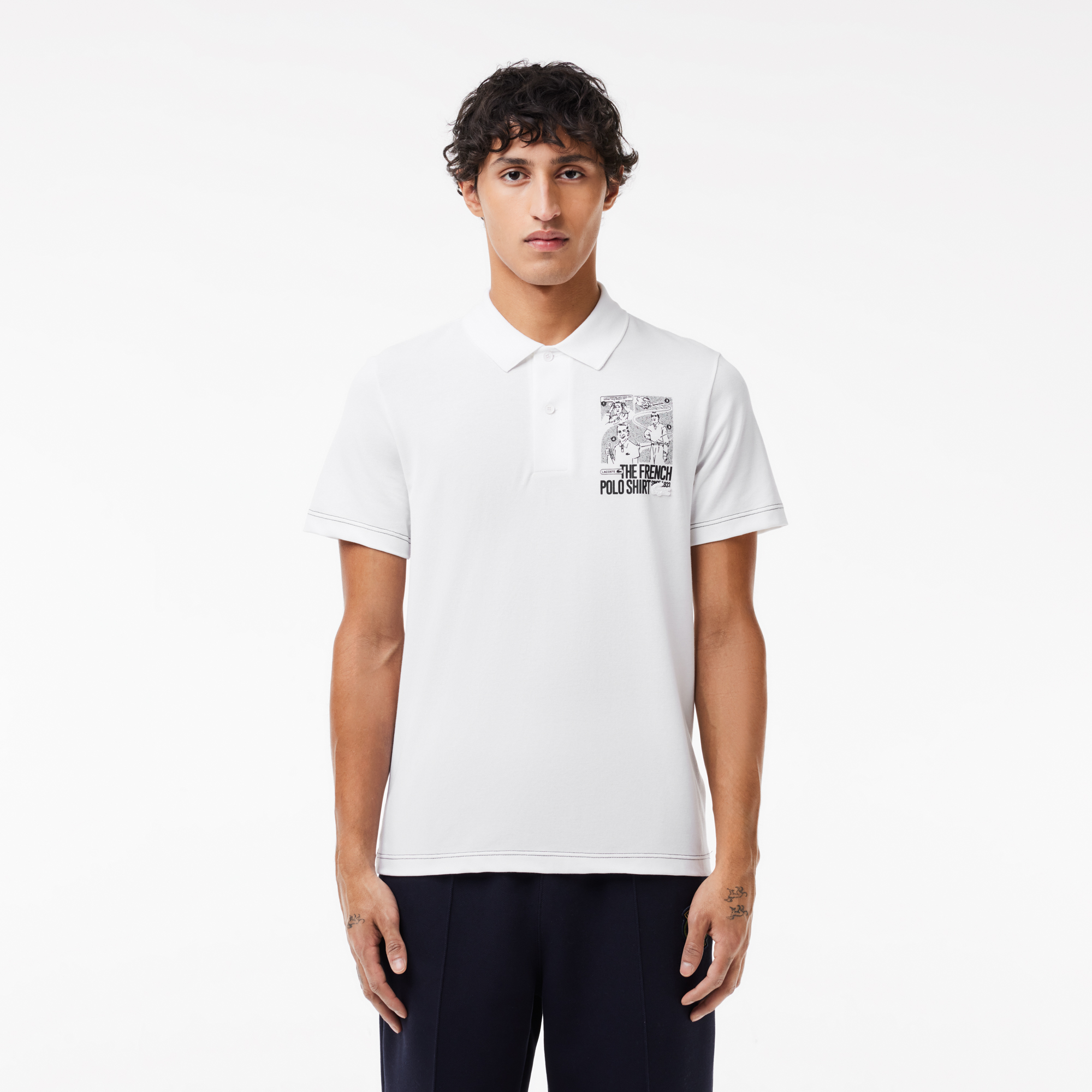 Мужское поло Lacoste с контрастным принтом