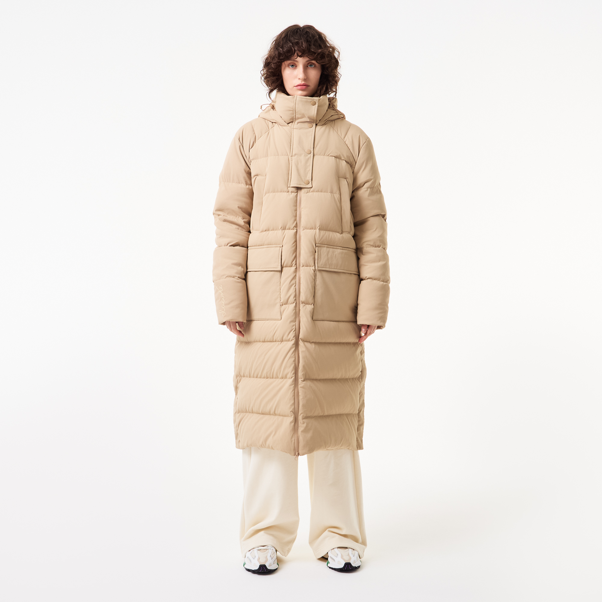 Женский длинный пуховик Lacoste с высоким воротом