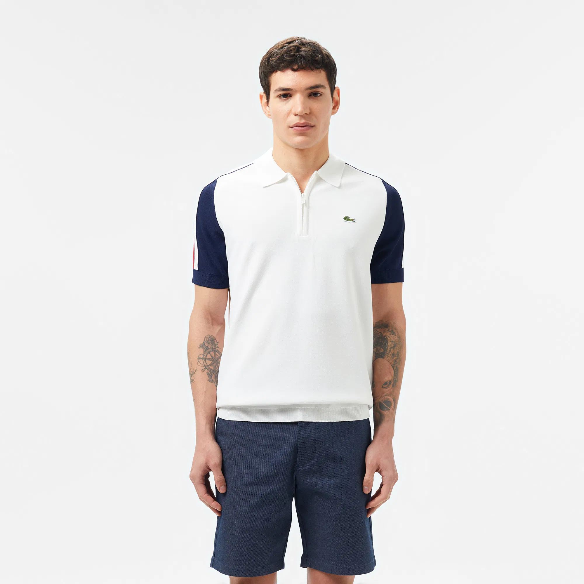 Мужское трикотажное поло Lacoste из вискозы на молнии
