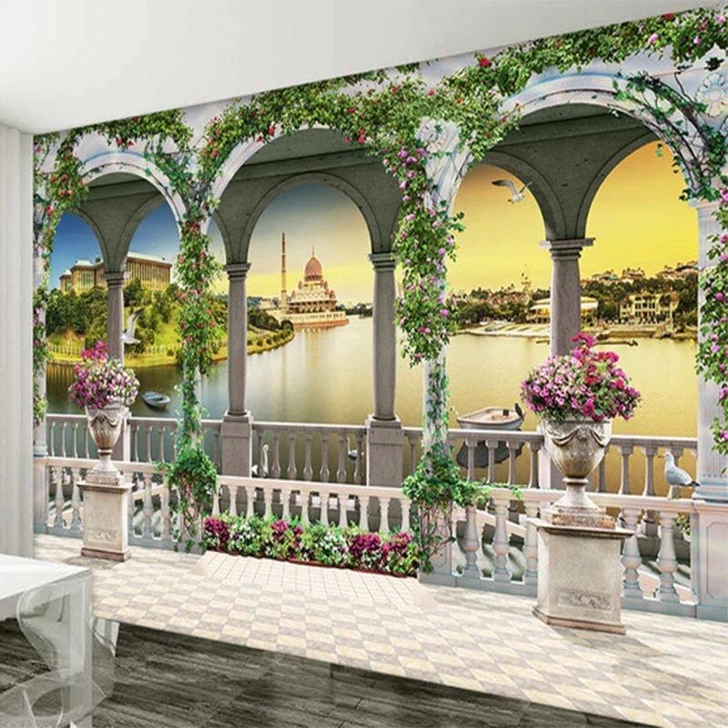 Европейский стиль 3d обои Природа Пейзаж Фотообои Гостиная Телевизор Диван Фон Обои 200 cm(W) x 140 cm(H) gray KOMNNI