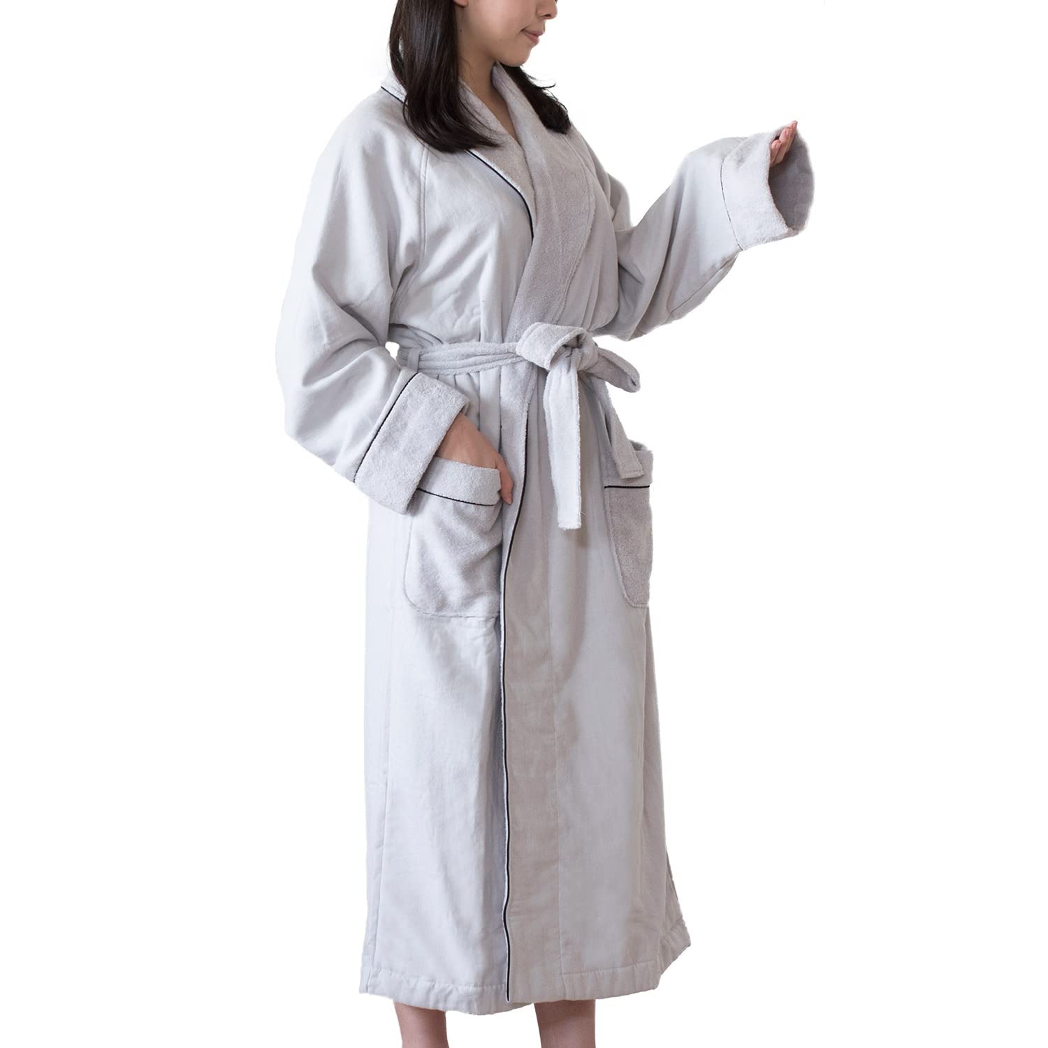 Bloom Imabari Towel Япония Халат для дома и спа Унисекс, Хлопковый махровый и марлевый, Легкий, Влагоотводящий, Быстросохнущий, Сделано в Японии, Размер M (Серый) серый Erin Select - Japanese Selection of Goods-