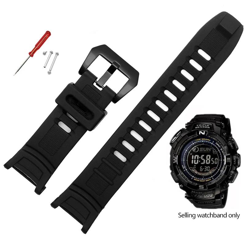 Силиконовый ремешок для часов Casio 3206 3135 PRG-130Y PRW-1500 PRW-1500Y Специальный ремешок PROTREK 26*18 мм Мужской ремешок для часов Браслет 26mm-18mm black Solsticef