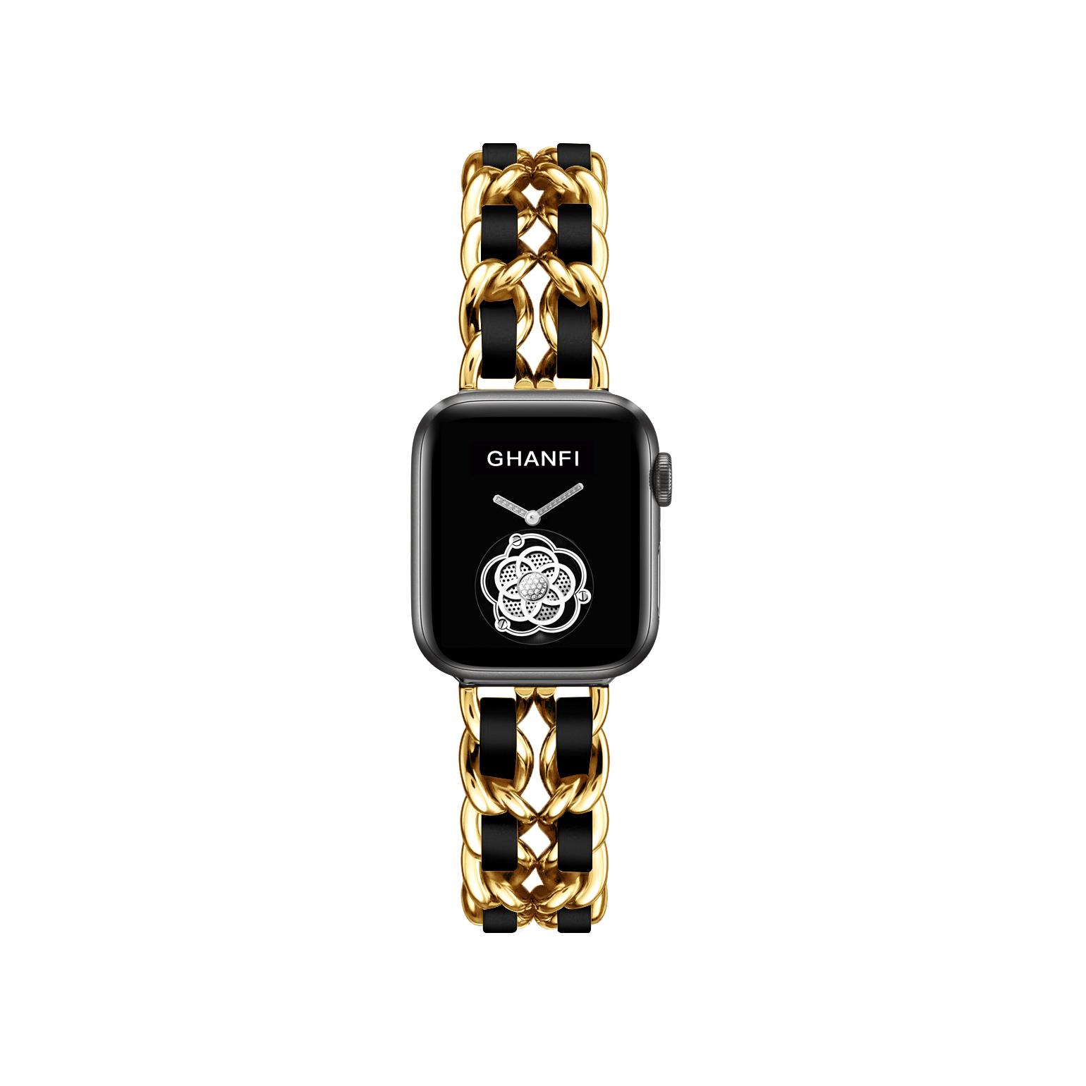 Ремешок из нержавеющей стали для Apple Watch series 6 SE, ремешок 40 мм, 44 мм, кожаный браслет iWatch 5, 4, 3, браслет Correa, аксессуары для ремешка 38 мм, 42 мм 42mm золотой/чёрный WHOP-A1