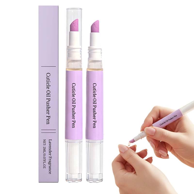 2-in-1 Nail Care Oil Pen, Ceramic Cuticle Pusher & Nail Polish Pen, 2ml Lavender Scented Nail Care Pen, Shiny Nails (Set of 2) Pack of 2 white MING GU