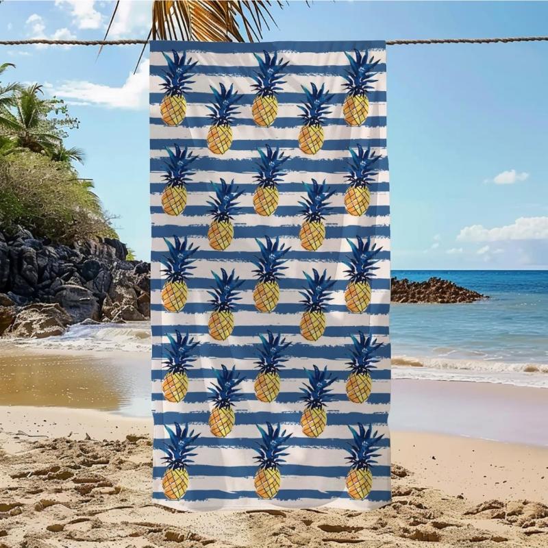 Summer Pineapple Stripes Fruit Lightweight Quick Dry Microfiber Towel Blanket for Beach Pool Gym Swimming Bath, Travel Vacation W30*H60(CM) gray Ka Chen Mutong