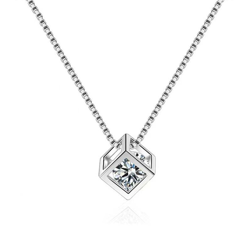 Ожерелье Love Cube, модный универсальный геометрический кулон из стерлингового серебра с цирконом, высококачественный светильник, роскошная подвеска 925 white Lucky Star Jewelry
