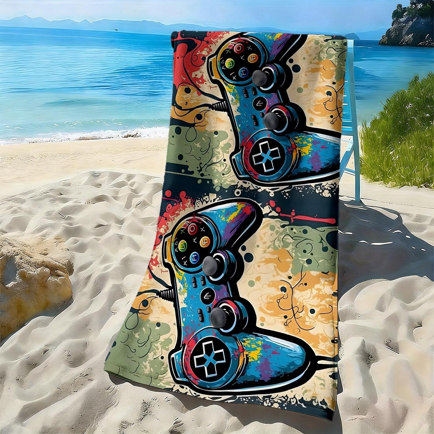 Doodle game controller pattern polyester microfiber beach towel is highly absorbent, suitable for swimming and beach outings W30*H60(CM) black lang pattong