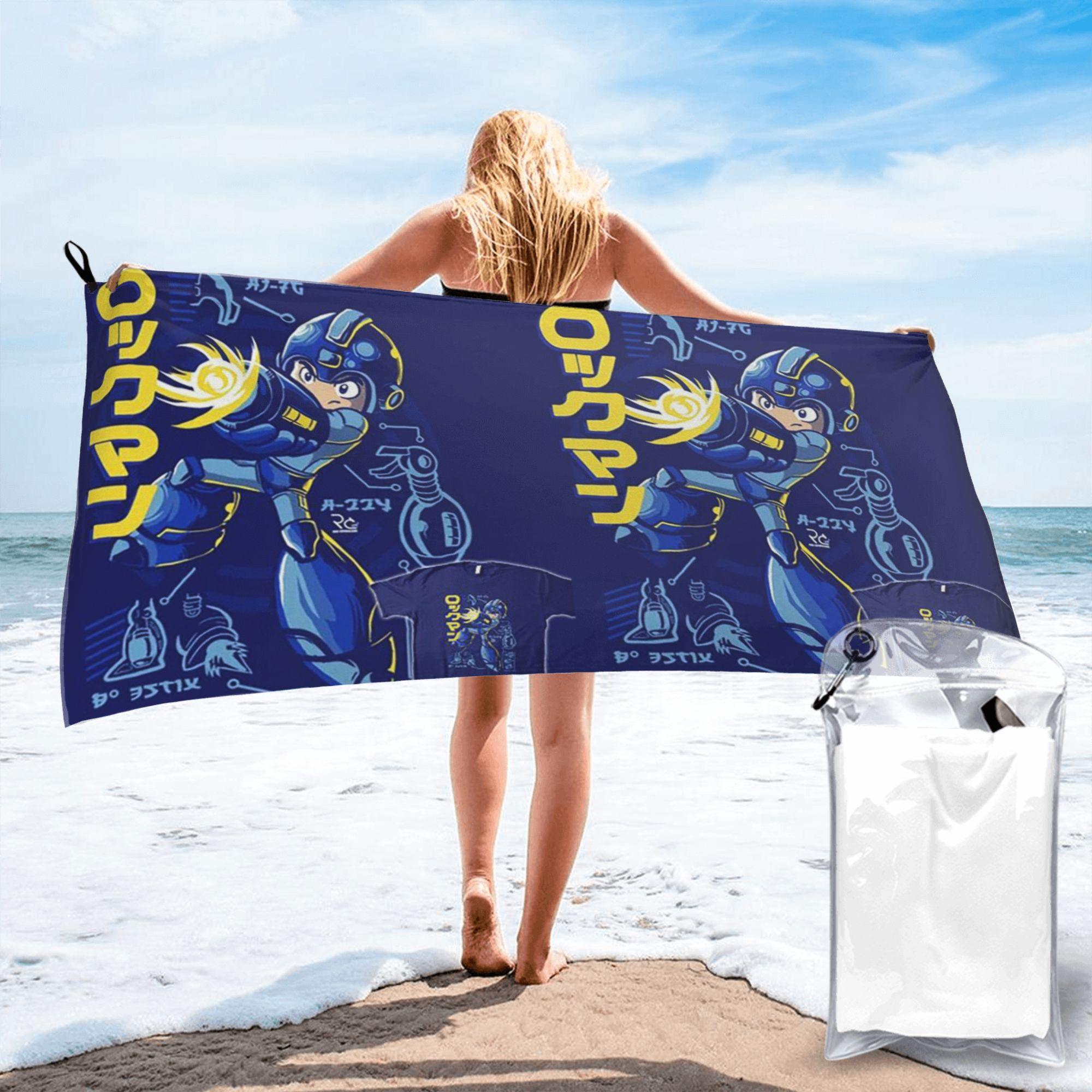 Megaman Video Game Mega Man Beach Towel Soft Microfiber Quick Dry Absorbent Quick Towels For Swimming W40*H60(CM) blue Creative Man