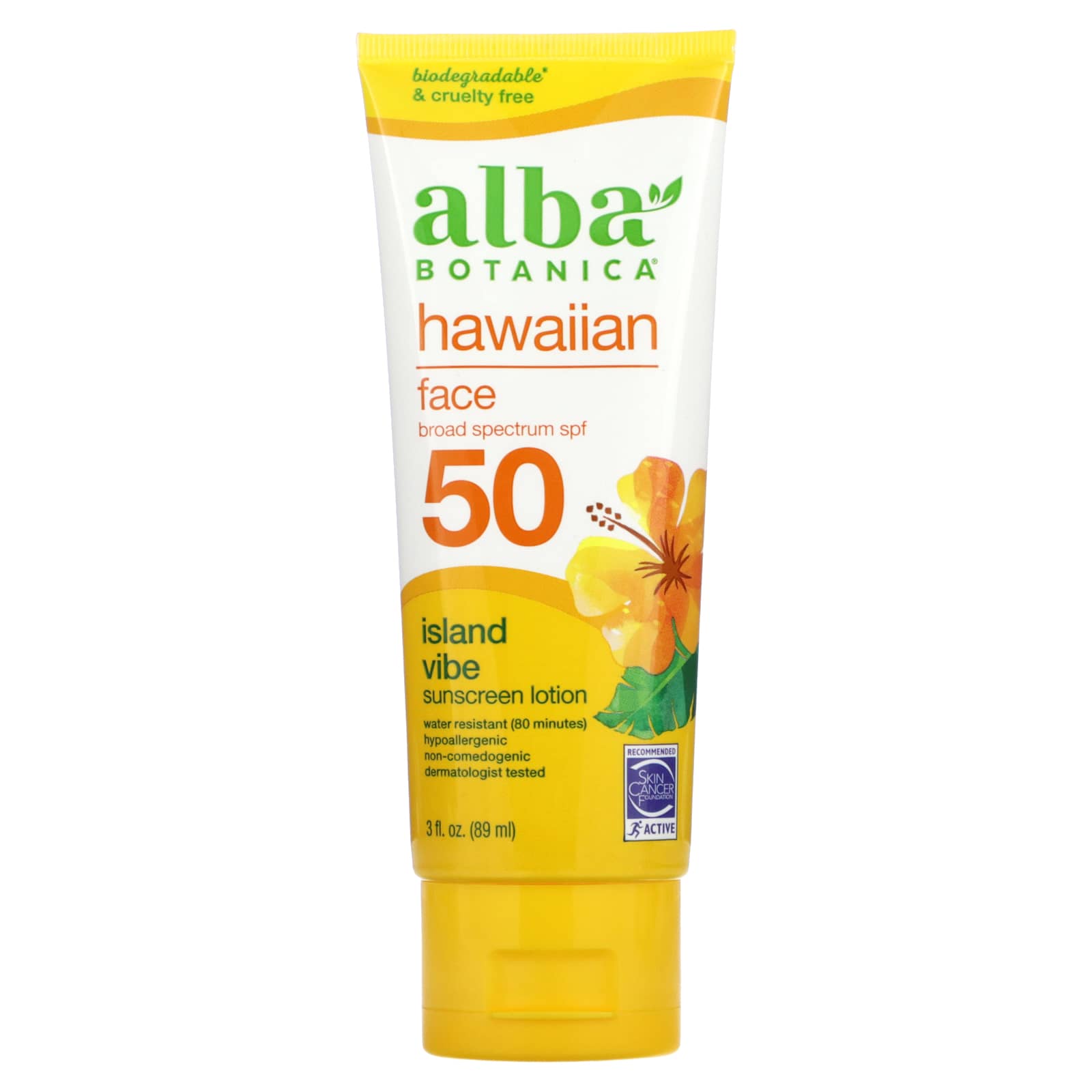 Alba Botanica, солнцезащитный крем для лица Sheer Shield, SPF 45, без отдушек, 2 унции (57 г) yellow