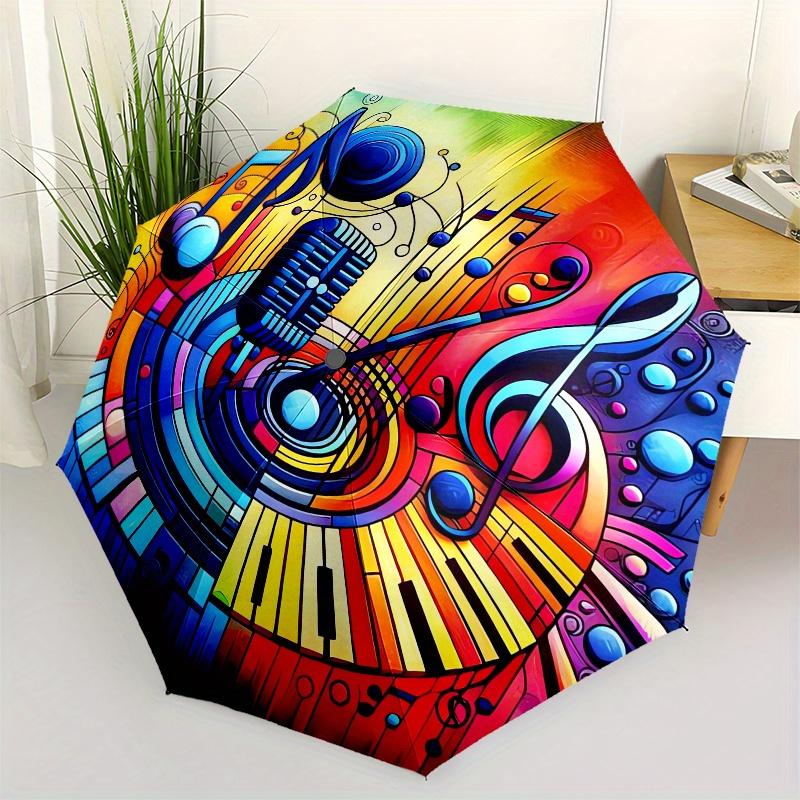 Music Notes, Piano Keys Automatic Folding Umbrella  8 Ribs, Durable Iron Frame, Bright Color Pattern Compact Travel Umbrella, Suitable for O red ZbrNine