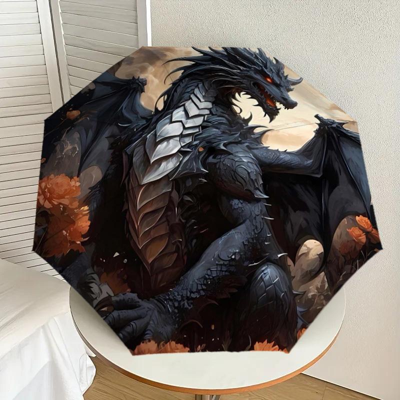 1pc Fantasy Dragon Artwork Umbrella with Plastic Handle,Suitable for All Seasons Home Travel Outdoor UmbrellaDD540 gray SywEleven