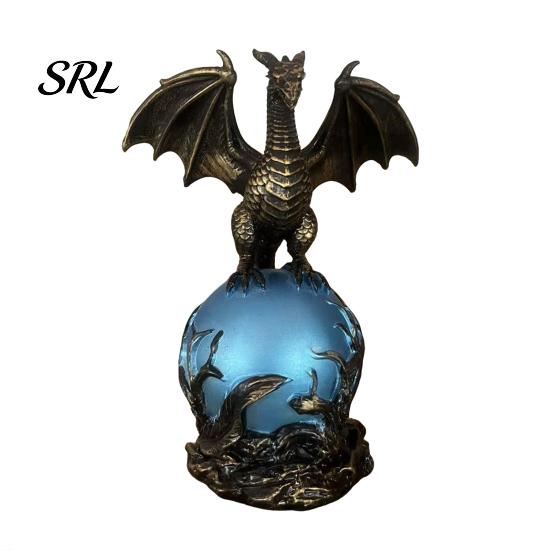 Ambient Room Lighting Dragon Statue with Ball, Dark Style Figurine, USB Powered Desktop Sculpted Resin Ornament Lamp Ornaments, Fantasy Gift for Men & синий biyaoyao