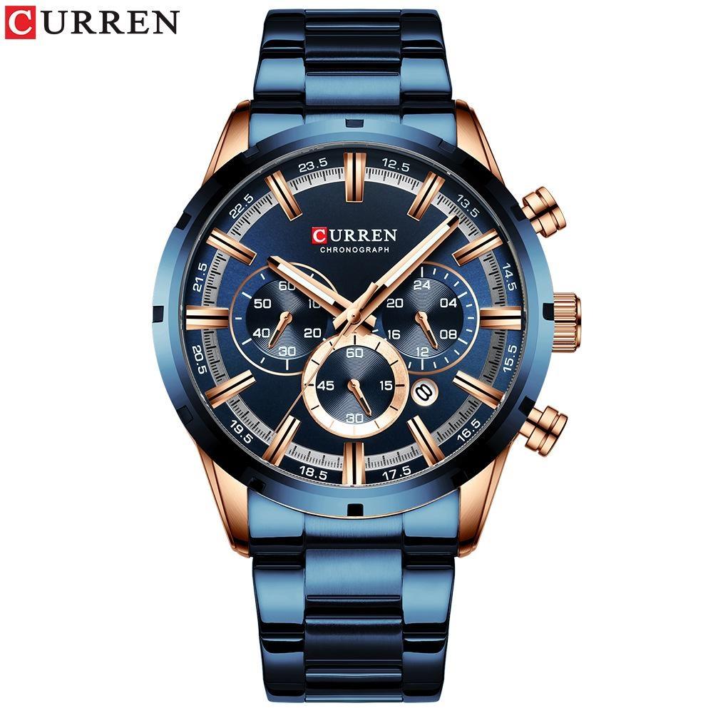 CURREN Sports Watch Unique Design Stainless Steel Automatic Date Chronograph Men s Fashion Casual Quartz Watches синий