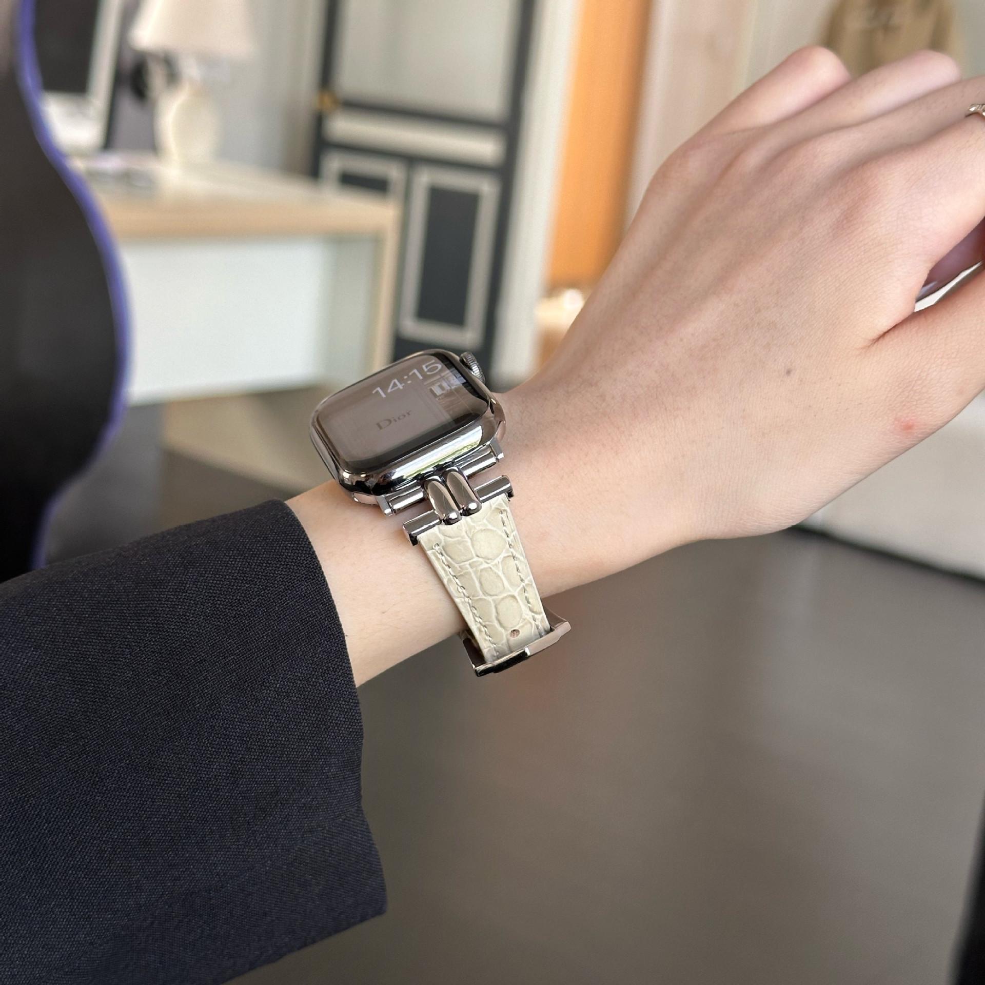 Арка Победы Двухтрубный Круглый Ремешок из Кожи Крокодила Для Apple Watchs10 Apple Watch Watch9876Se Self-test 22mm gray to be B