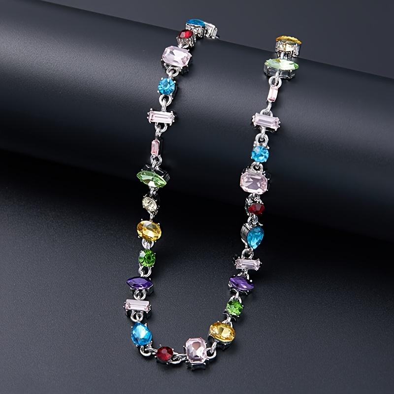 Vibrant Candy Crystal Zirconia Necklace - Sparkling Y2K Bling Bling Rainbow Clavicle Chain - Perfect Eid Fashion Jewelry Gift разноцветные ZAAA
