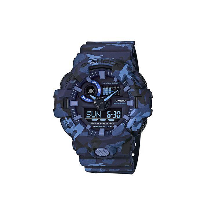 Casio G-Shock Youth Series GA-700 Urban Camouflage Sports Waterproof Shockproof Quartz Watch Men watches Blue GA-700CM-2A Royal Blue Watch Dial blue