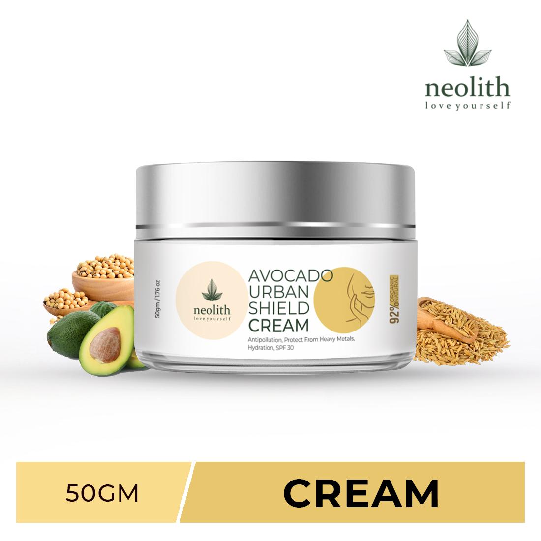 Крем для лица Neolith Avocado Urban Shield с SPF30 || Защита от Синих лучей, Тяжелых металлов, Атмосферного загрязнения || Без парабенов, без кремния || 50 GM 50 GM белый