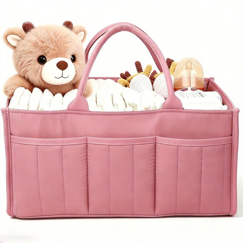 Large Capacity Nursery Storage Basket Floral Diaper Bag  Gift for Baby Shower B beige Xuhaoyou1