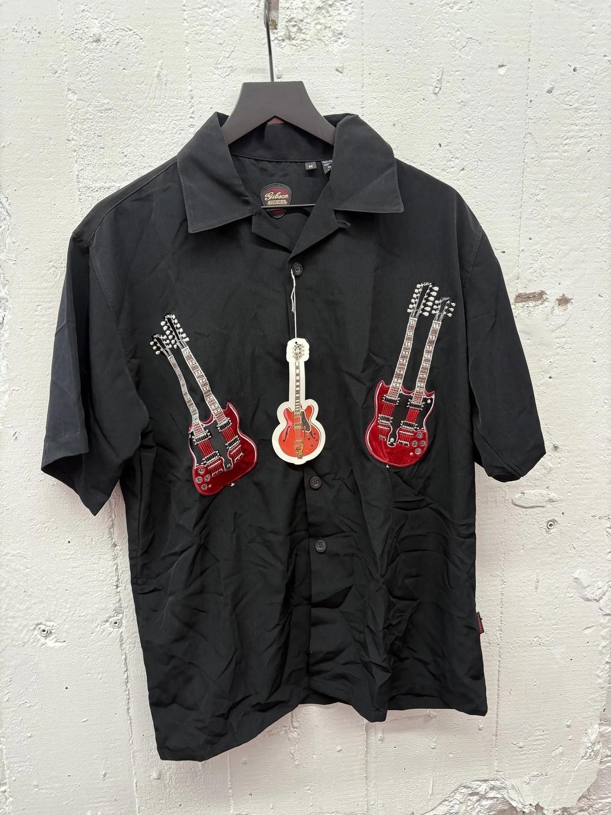 Gibson Shirt Mens Medium Double Neck Guitar Embroidered Rock Music Band Tour Tee XL black FutureDesign