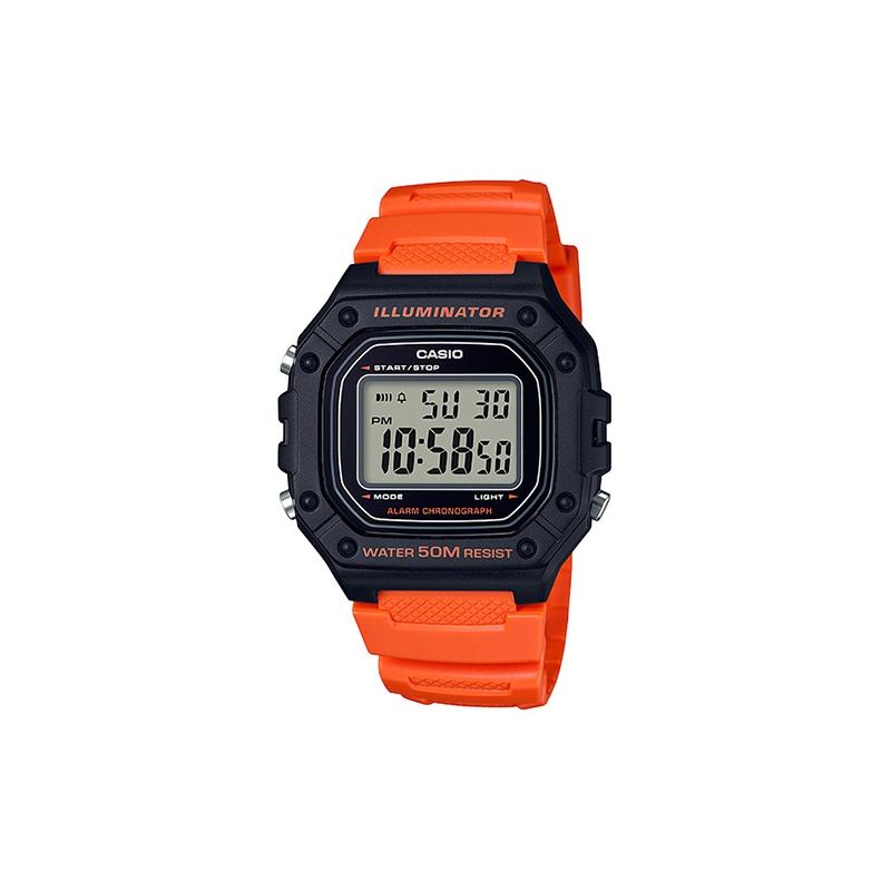 Casio YOUTH series-Silicone small squares, retro squares, quartz movements, resin straps, Japanese and Korean watches, men s watches, black W-218H-4B2 чёрный