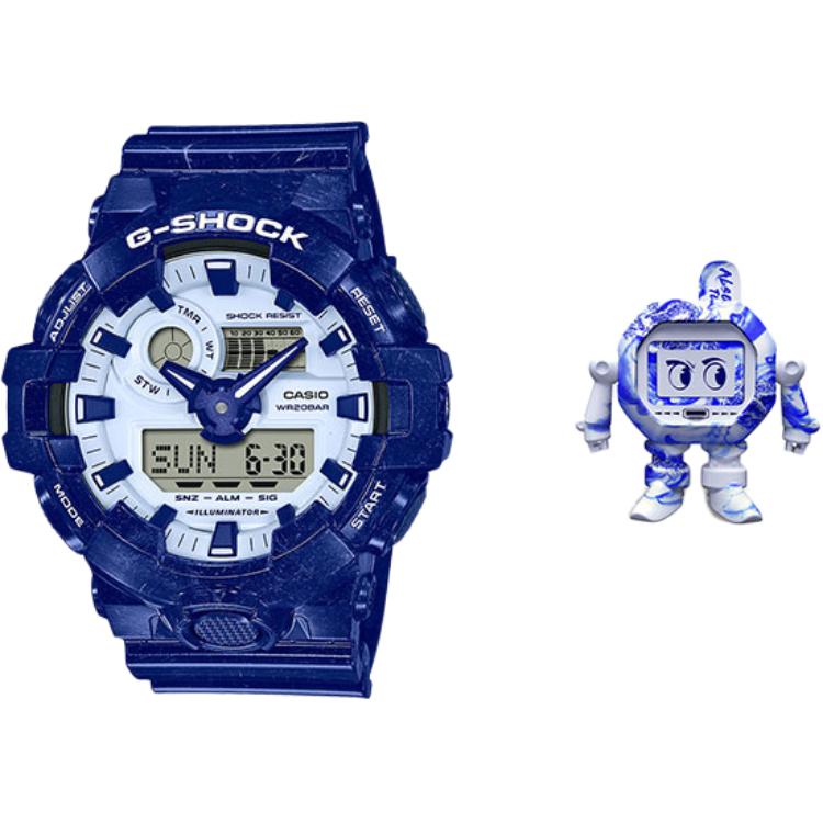 Мужские часы CASIO Серия с двойным жидкокристаллическим/аналоговым дисплеем Синие часы GA-700BWP-2APFQ Doll gift box blue