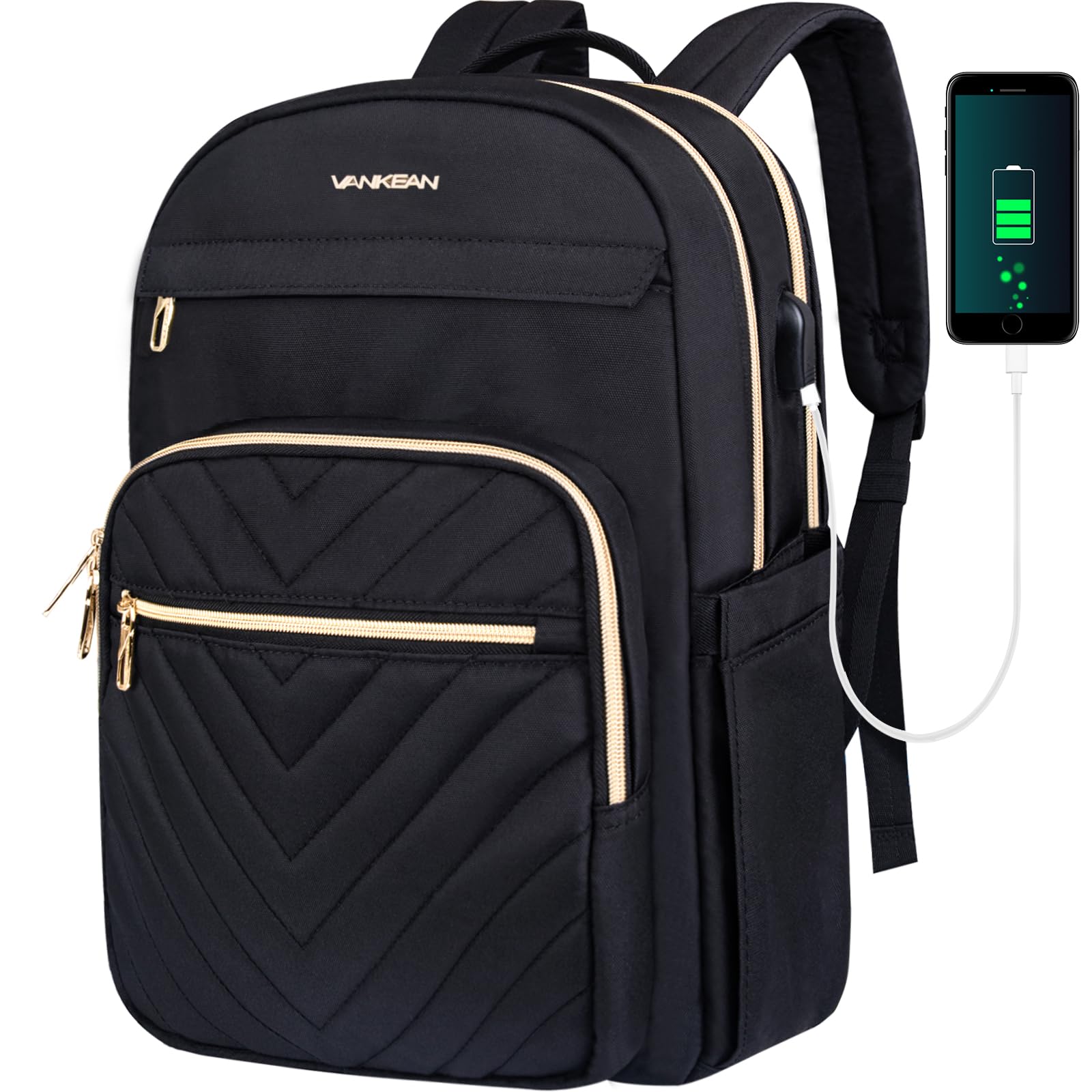VANKEAN 15,6-дюймовый рюкзак для ноутбука, унисекс, деловая модная сумка с USB-портом, водонепроницаемый, стильный дорожный рюкзак для учителей, медсестер и студентов black Trendy Japanese products