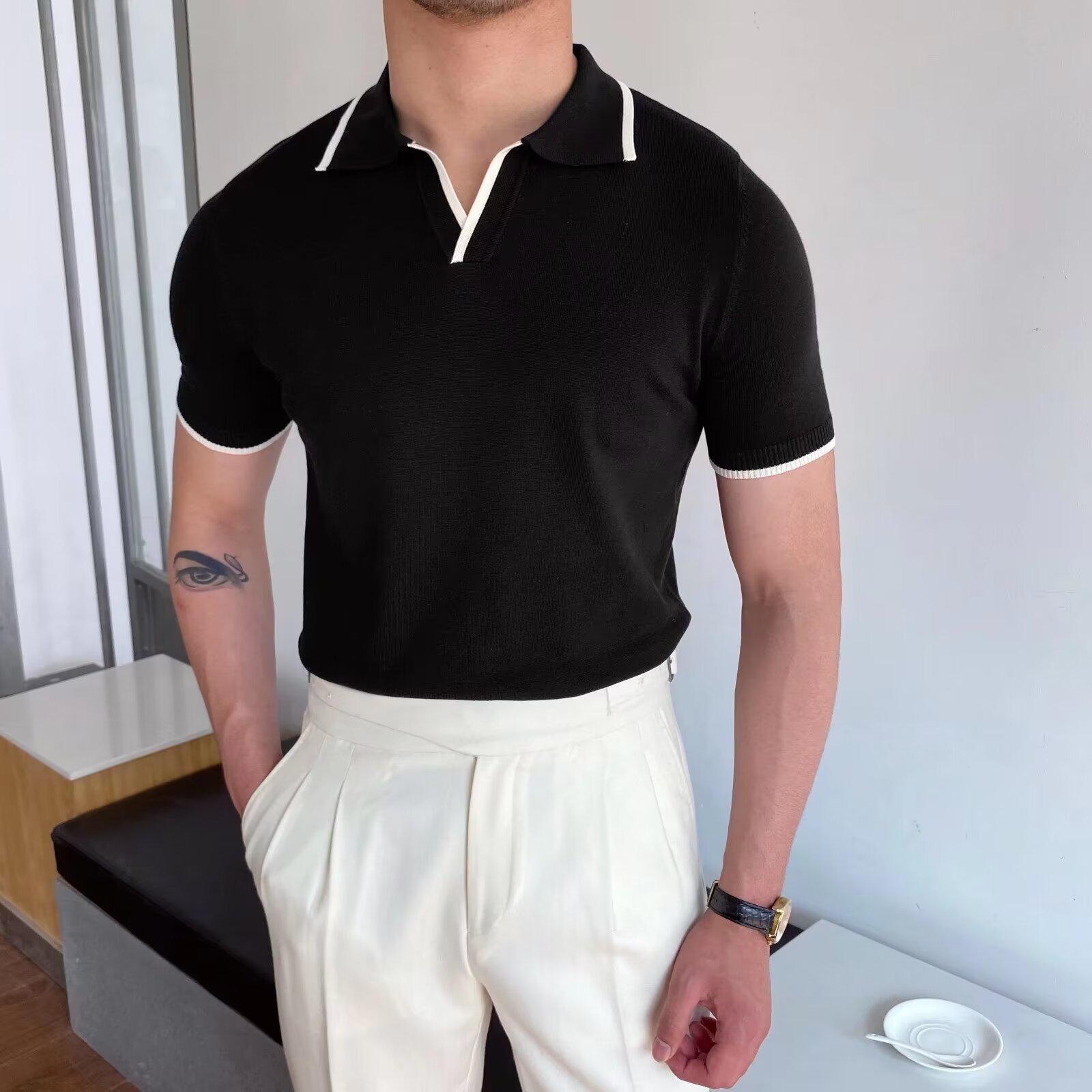 Мужское летнее поло Slim Fit Ice Silk Polo - короткий рукав, чистый цвет, повседневный корейский стиль XL чёрный VantaGoods