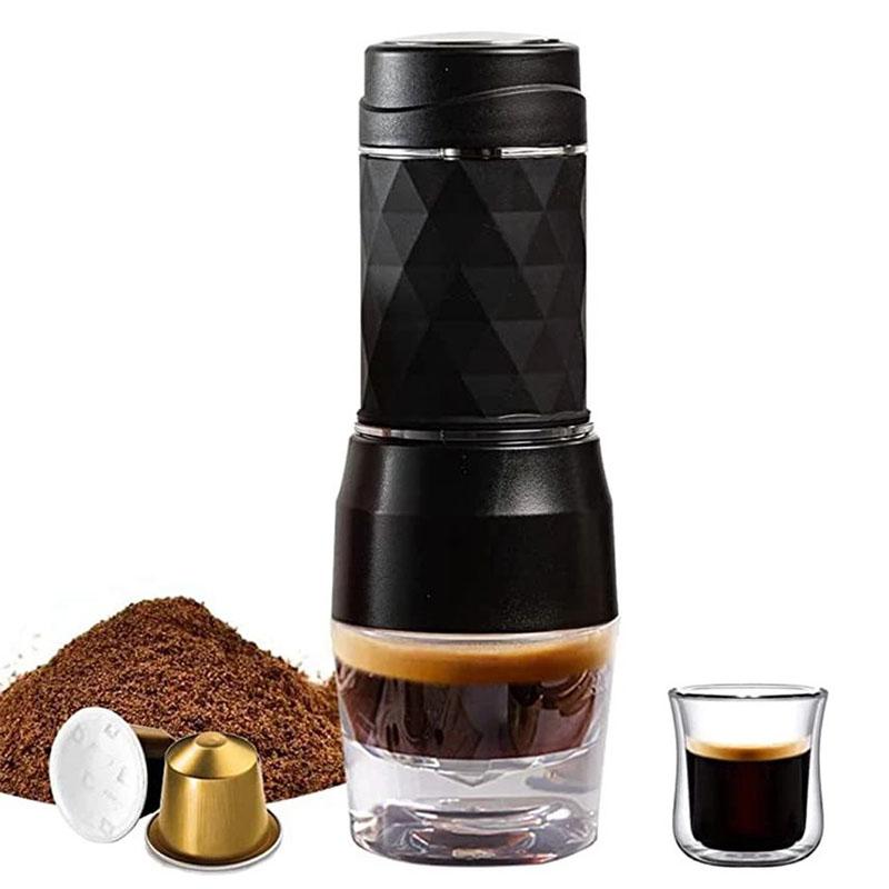 Cafelffe 3 в 1 Портативная кофемашина Горячая/Холодная вода Ручная эспрессо-машина Для капсул и молотого кофе Ручной пресс Заварник для походов Путешествий чёрный Very nice home and kitchen