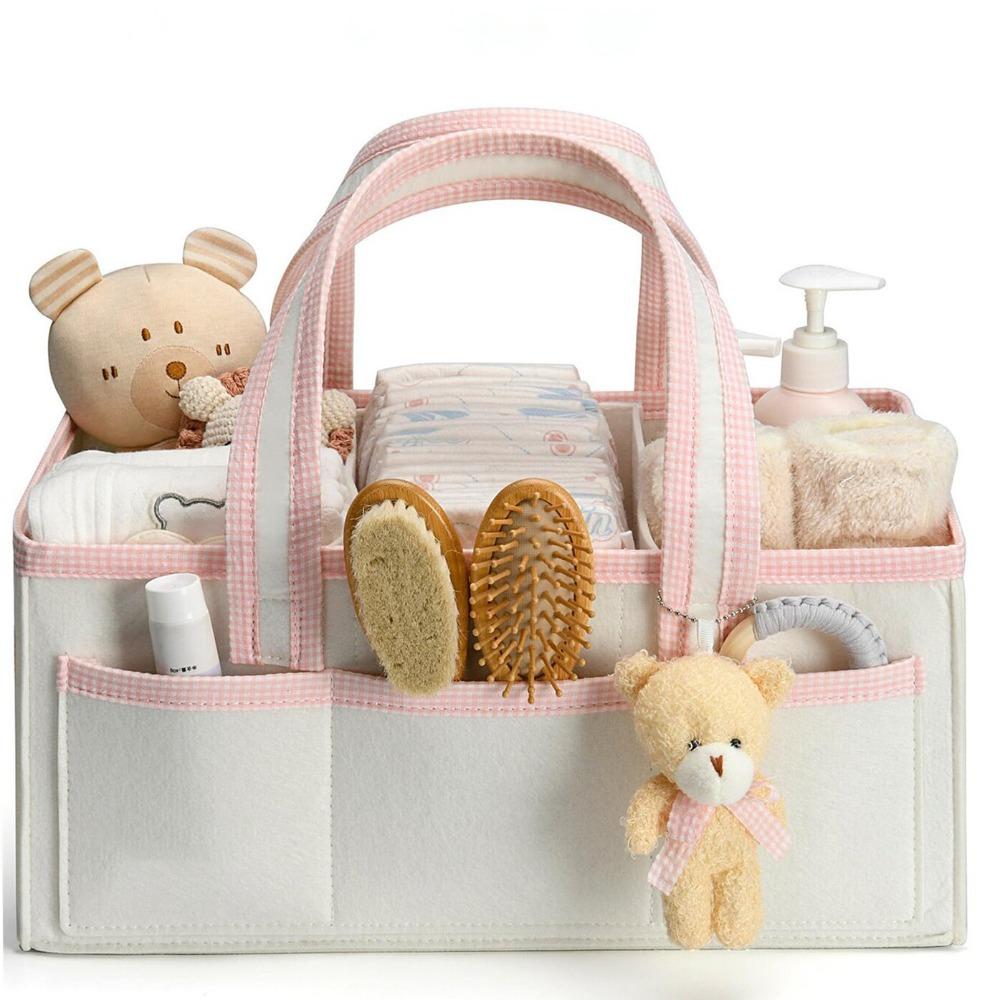 Felt Nursery Storage Basket Large Capacity Diaper Bag  Gift for Baby Shower розовый Guomu