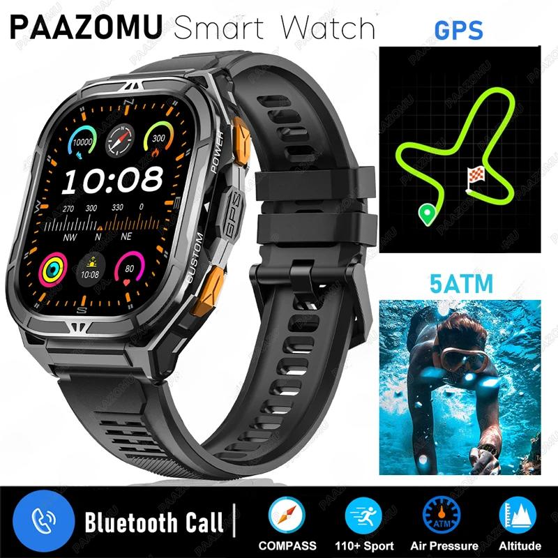 Новые смарт-часы с GPS 2025 для мужчин, 1,96-дюймовый HD AMOLED экран, компас, Bluetooth-звонки, водонепроницаемость 5 атм, спортивные смарт-часы для Android iOS чёрный Apex Smart Watch