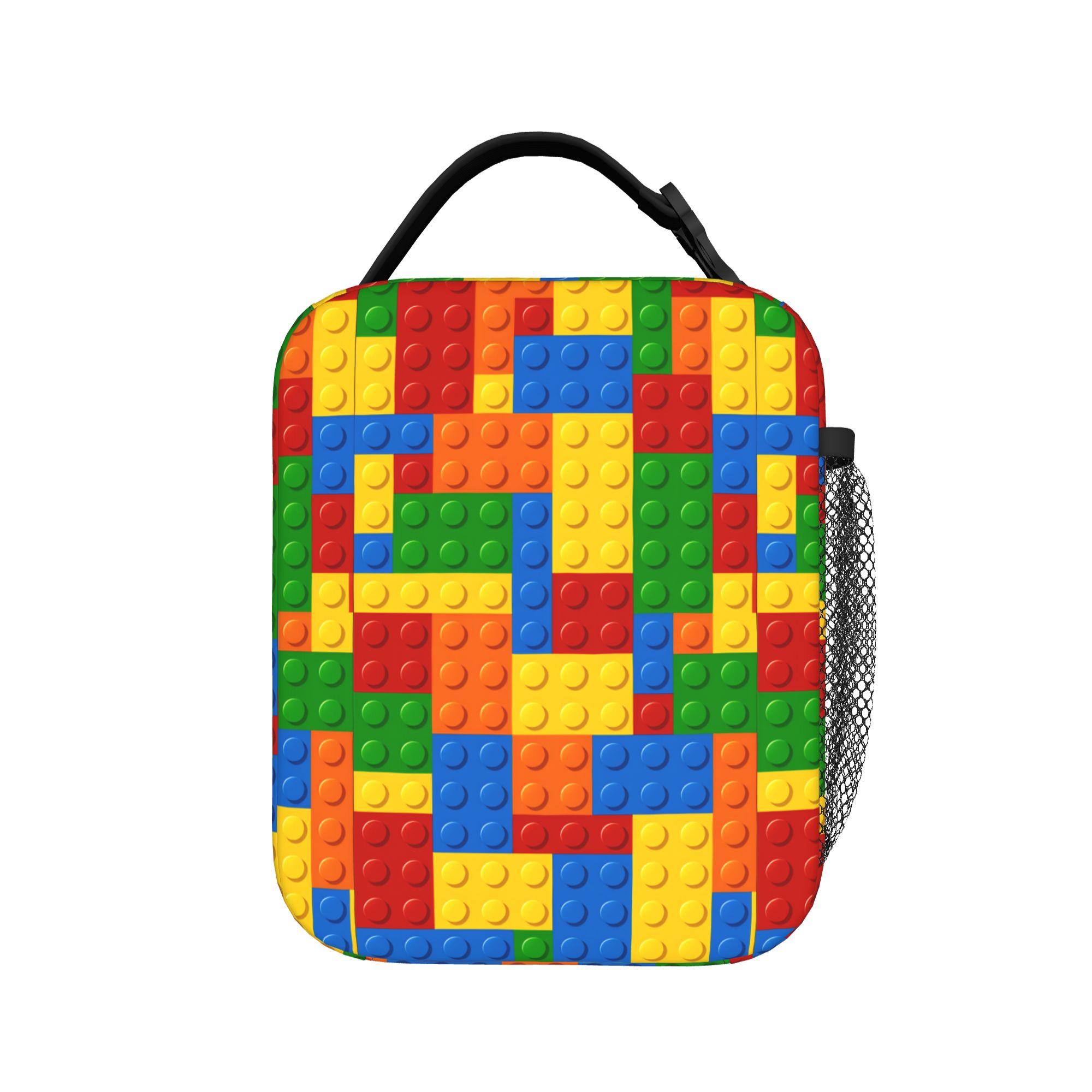 Funny Multi Color Building Blocks Lunch Bag  Portable Zipper Lunch Box Women Travel Custom Cooler Bag Casual Thermal Lunch Bags One Size multi jyhfagdiu
