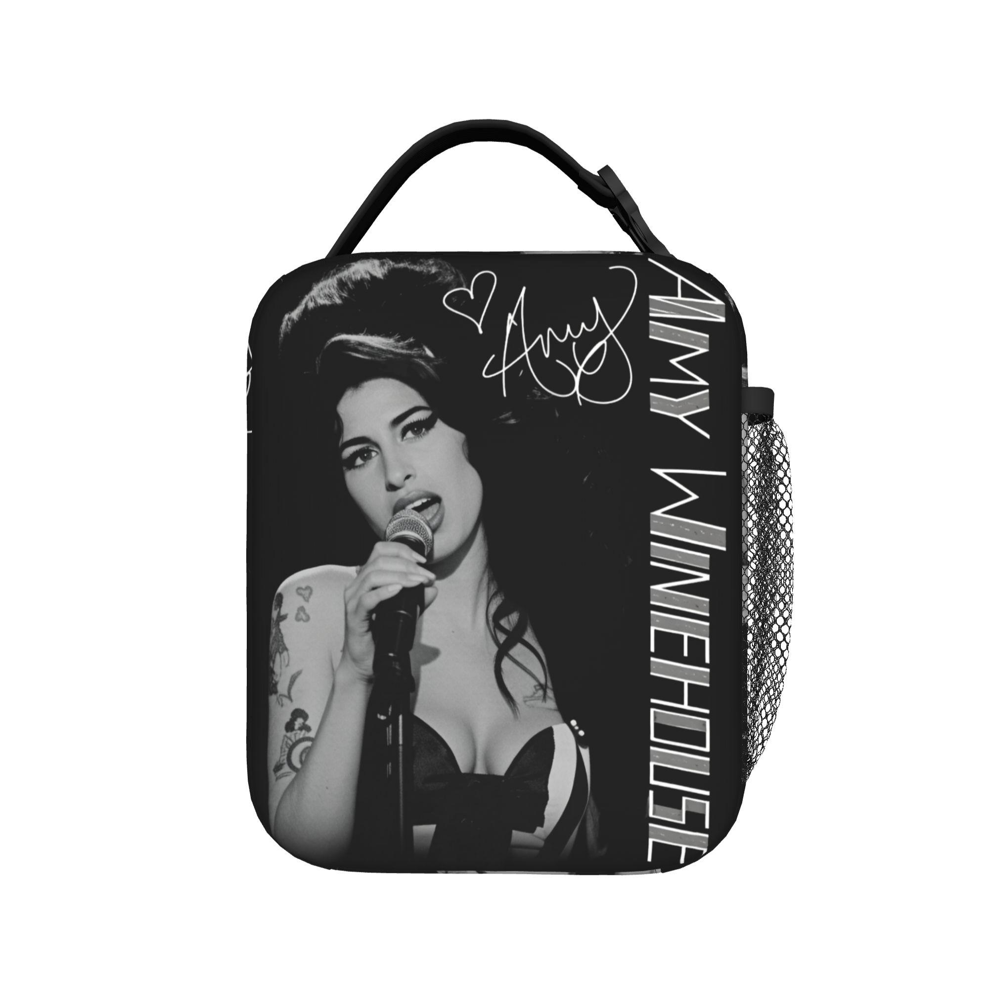 2026 Amy Winehouse Легендарная сумка для ланча Веселый ланч-бокс для девочек Портативная сумка-холодильник Оксфордская печать Термосумка-тоут One Size black RainRipple