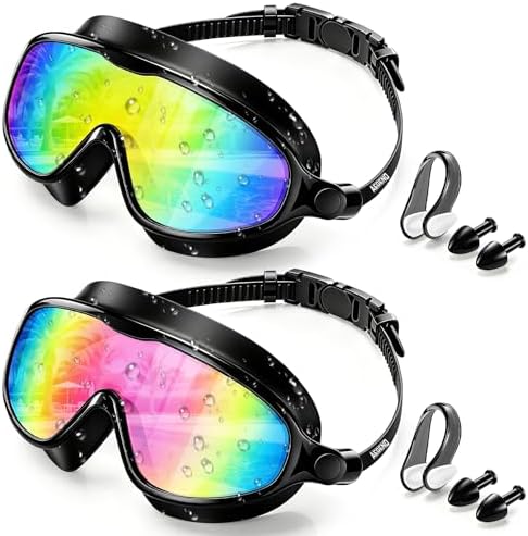 Aegend Swim Goggles for Adult Youth-2 Pack Wide View Anti-Fog Anti-UV China Made for Men & Women beige QINGLONG GOODS