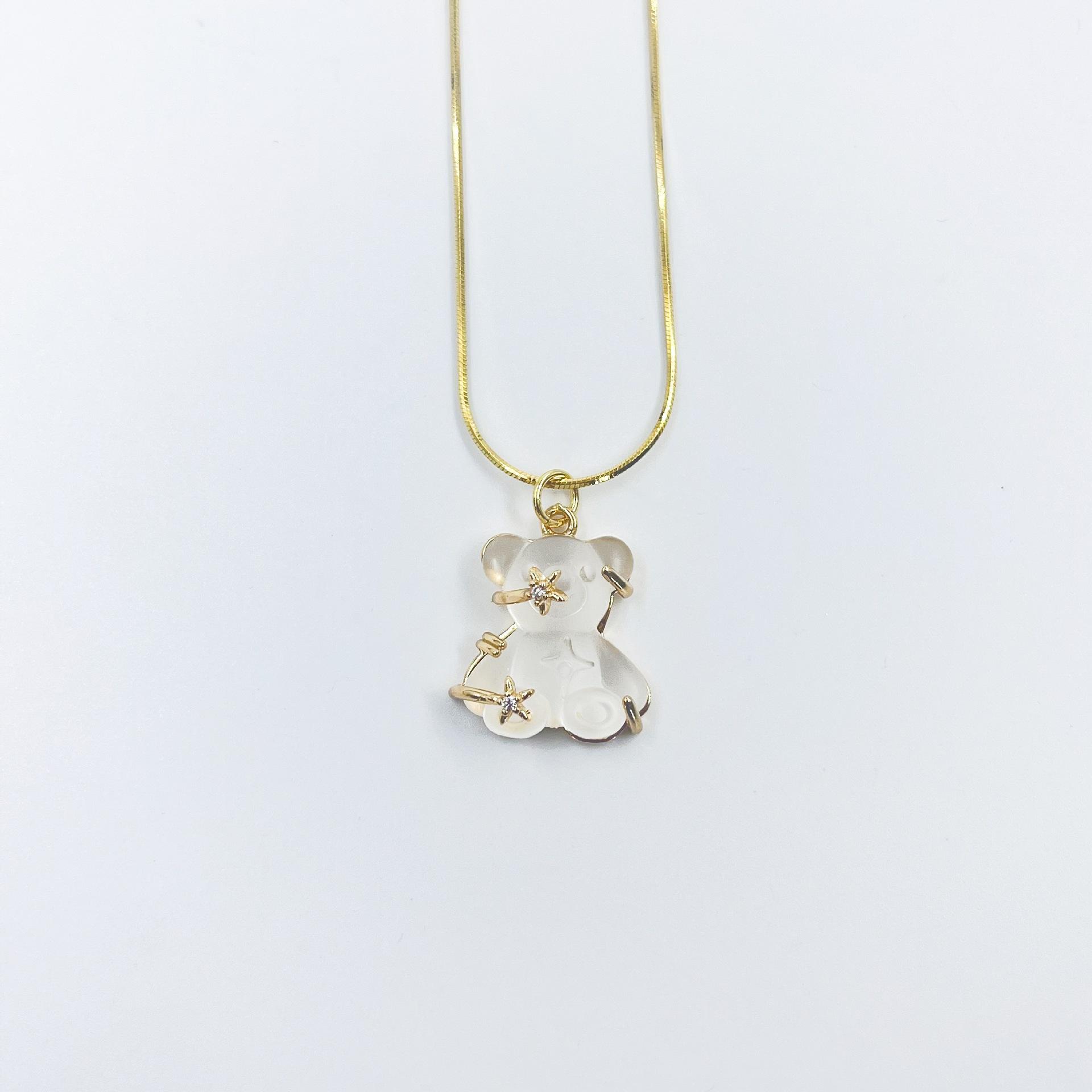 Fresh And Sweet Cute Bear Pendant Necklace Snake Bone Chain Stackable With Light Luxury Jewelry Women белый More Car Parts
