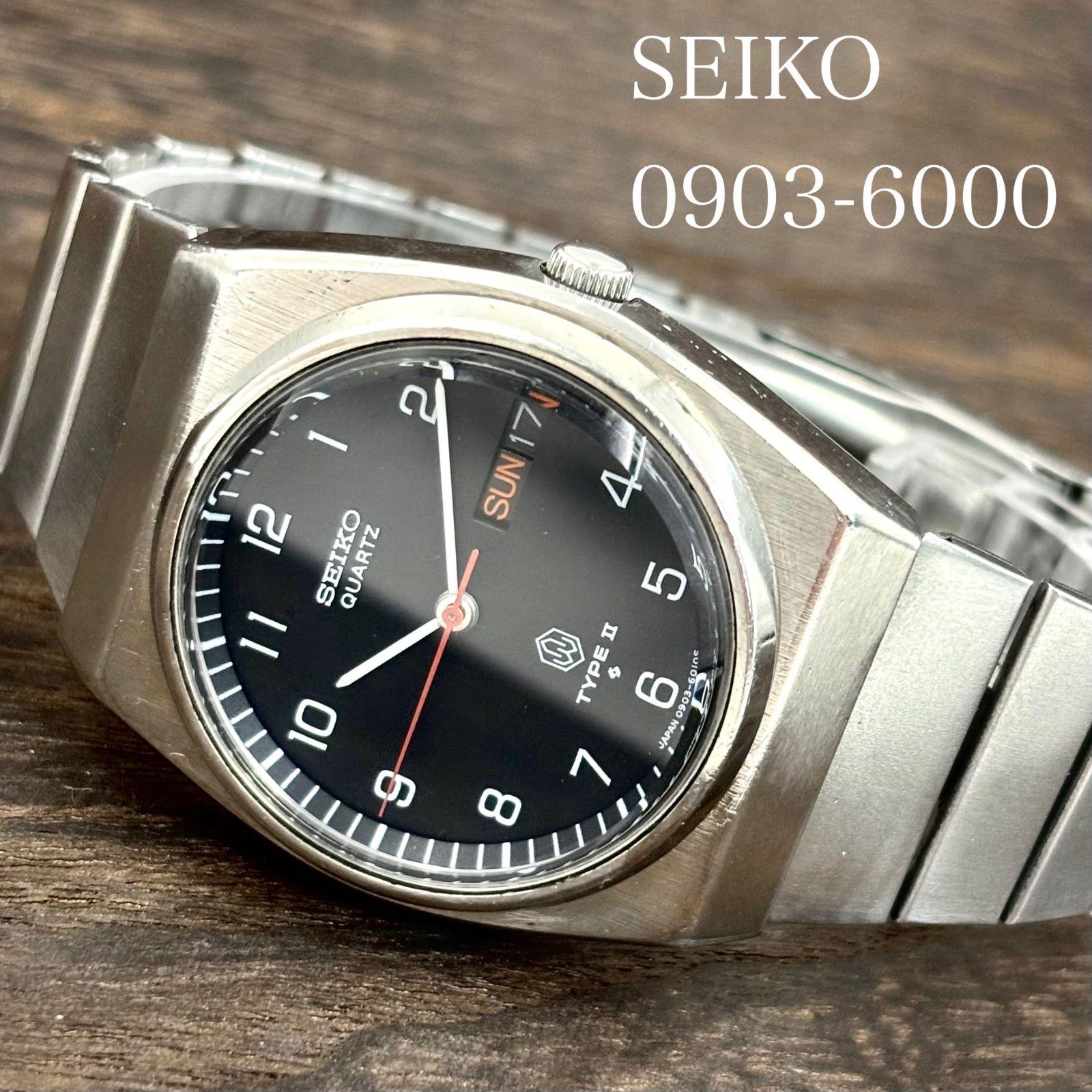 Б/У [Браслет Рабочий/Оригинальный] SEIKO/Сейко ТИП /Тип 2 Часы Кварцевые Черный Циферблат Красная Стрелка День Дата Daini Seikosha Сделано в Камейдо Изготовлено в gray Recycle Alchemy