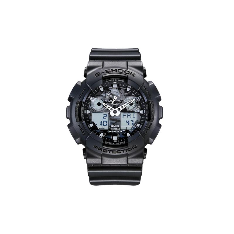 Casio LCD/Pointer Dual Display Series G-SHOCK Series Black Samurai Multifunctional Trendy Classic Sports Quartz Resin Strap Japanese and GA-100CF-8A чёрный