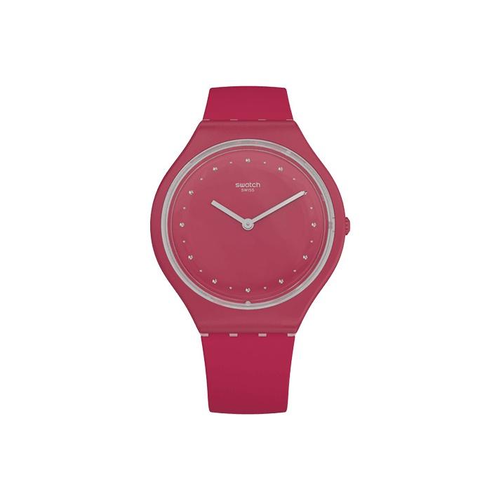 Swatch Classic Series Quartz Movement Trendy Casual Watch 36.8Mm Red Dial Plastic Case Silicone Strap Women watches SVOR101 Red gray