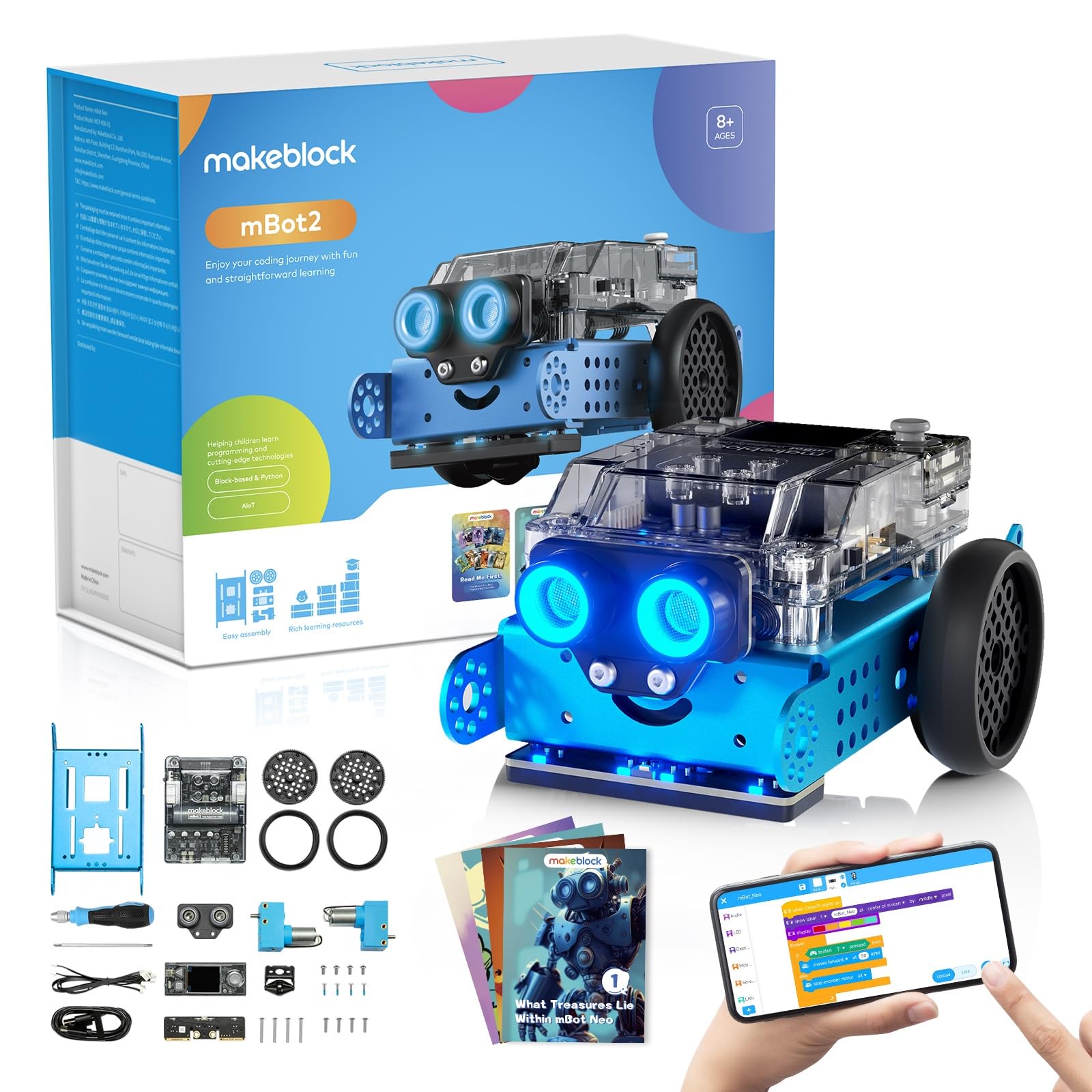 Makeblock mBot2 Программирование робота Кодирование робота для детей Scratch Python Обучение ИИ Робот с поддержкой программирования WiFi IoT Технология ИИ Обучение синий AniWorld