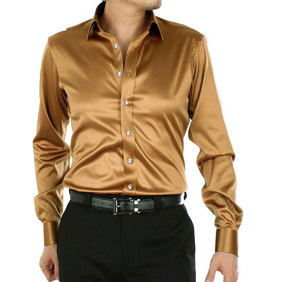 Летняя мужская мода повседневные рубашки с длинным рукавом Fit Party Shirt Top Blouse M золотой LOULOUAVO
