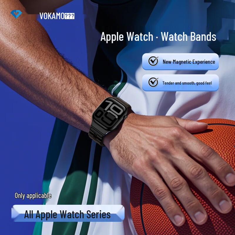 VOKAMO Магнитный силиконовый спортивный ремешок для Apple Watch 44/45/46/49mm прохладный черный